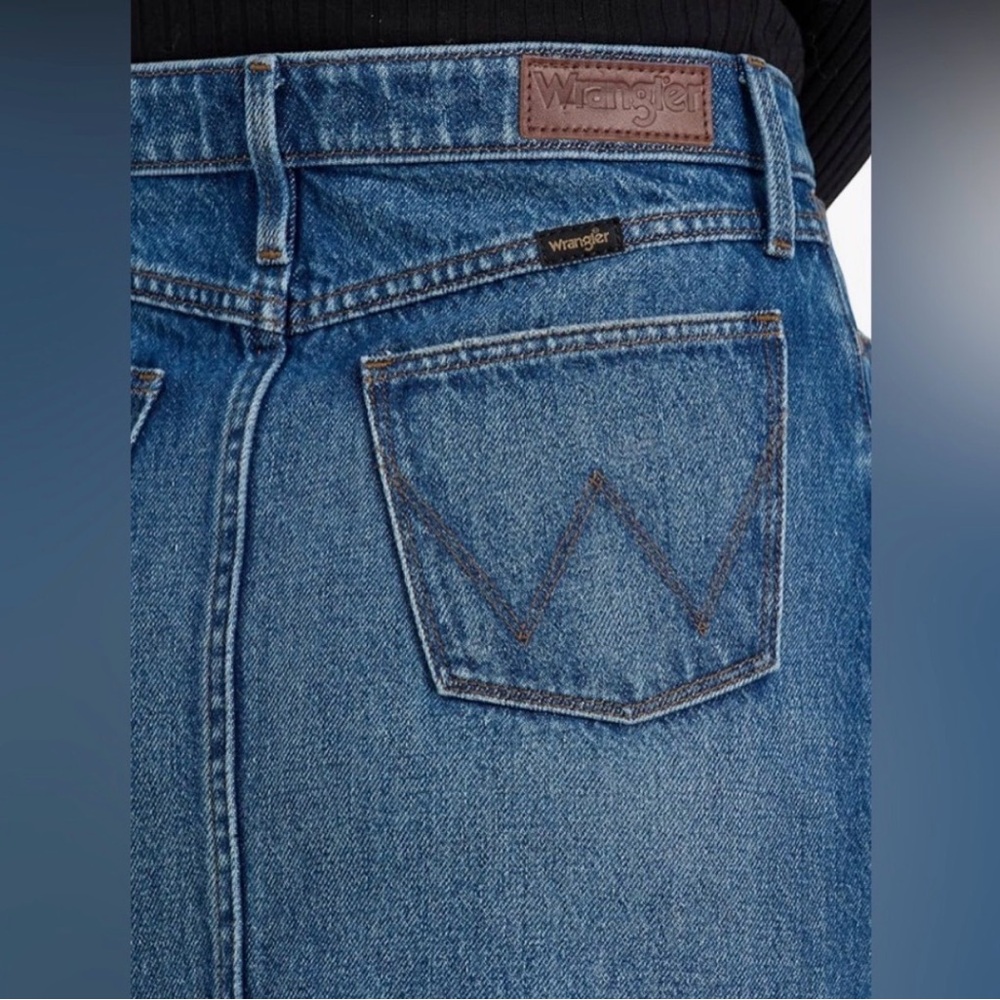 Wrangler Tall Front Slit Retro Blue Denim Long Maxi Skirt NWT - Picture 3 of 13
